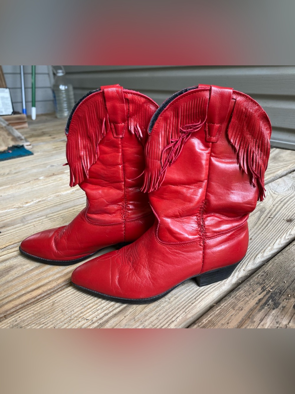 Laredo kids SZ 1 Red Leather Fringe Cowboy Boots Made in USA 🇺🇸